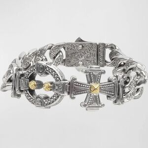 Konstantino Silver and Gold Men's Cross Bracelet
